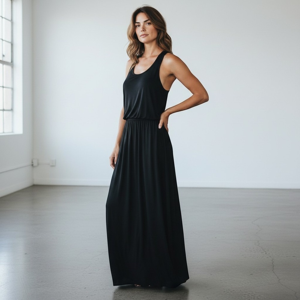 Lush Maxi Dress Womens Medium Black Racerback Blouson Casual Summer